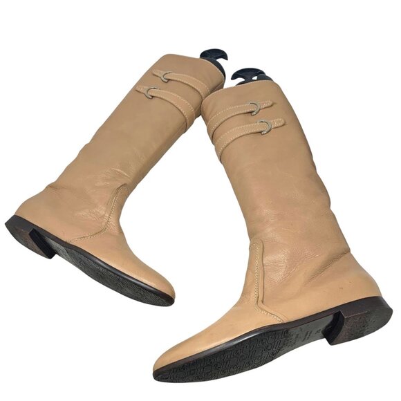 Sergio Rossi Leather Buckle Accent Pull On Tall Boots - Picture 10 of 13